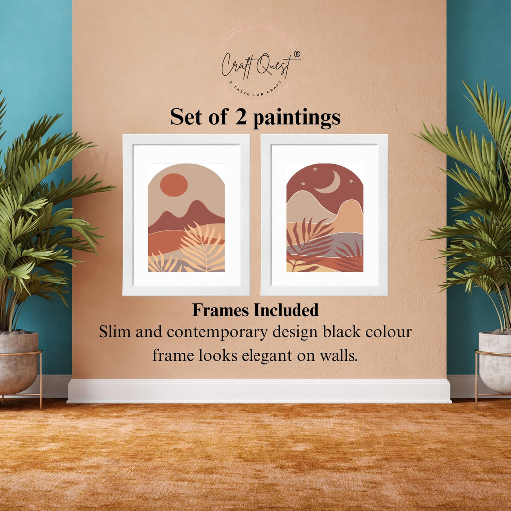CRAFT QUEST Wall Art Decor Paintings | Set of 2 BOHO Wall Art Frames for Home Decoration | Ideal for Living Room, Bedroom & Office