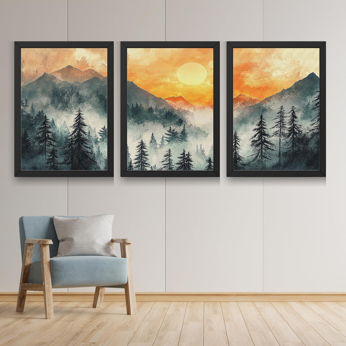 CRAFT QUEST Nature Inspired Paintings With Trees & Mountains Wall Art | Set of 3 Frames for Home Decoration | Ideal for Living Room, Bedroom & Office