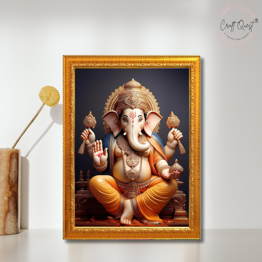 CRAFT QUEST Lord Ganesha Ganpati Ganapathi Hanging Wall Painting Framed For Home Décor