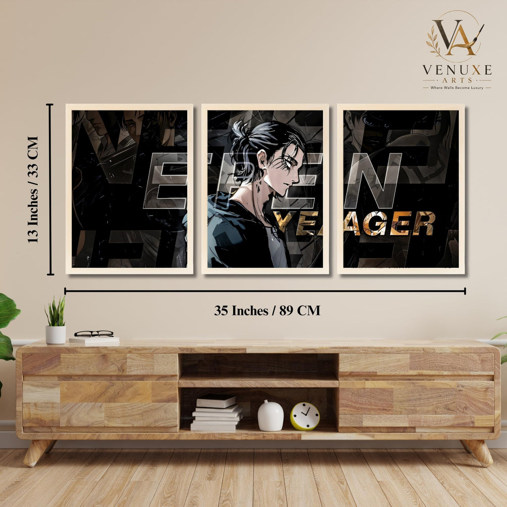 VENUXE ARTS Set Of 3 Anime Characters Wall Framed |Anime Characters Framed Poster for Living Room Bedroom Gaming Room Studio Wall Decor