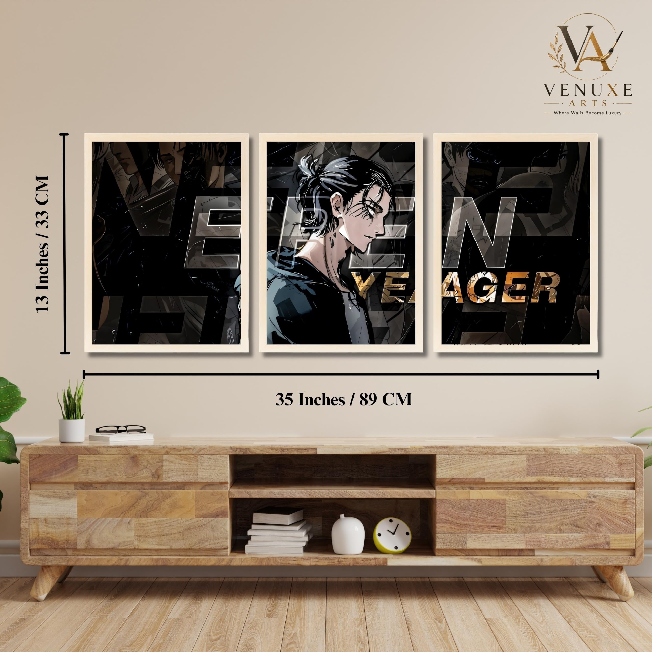 VENUXE ARTS Set Of 3 Anime Characters Wall Framed |Anime Characters Framed Poster for Living Room Bedroom Gaming Room Studio Wall Decor