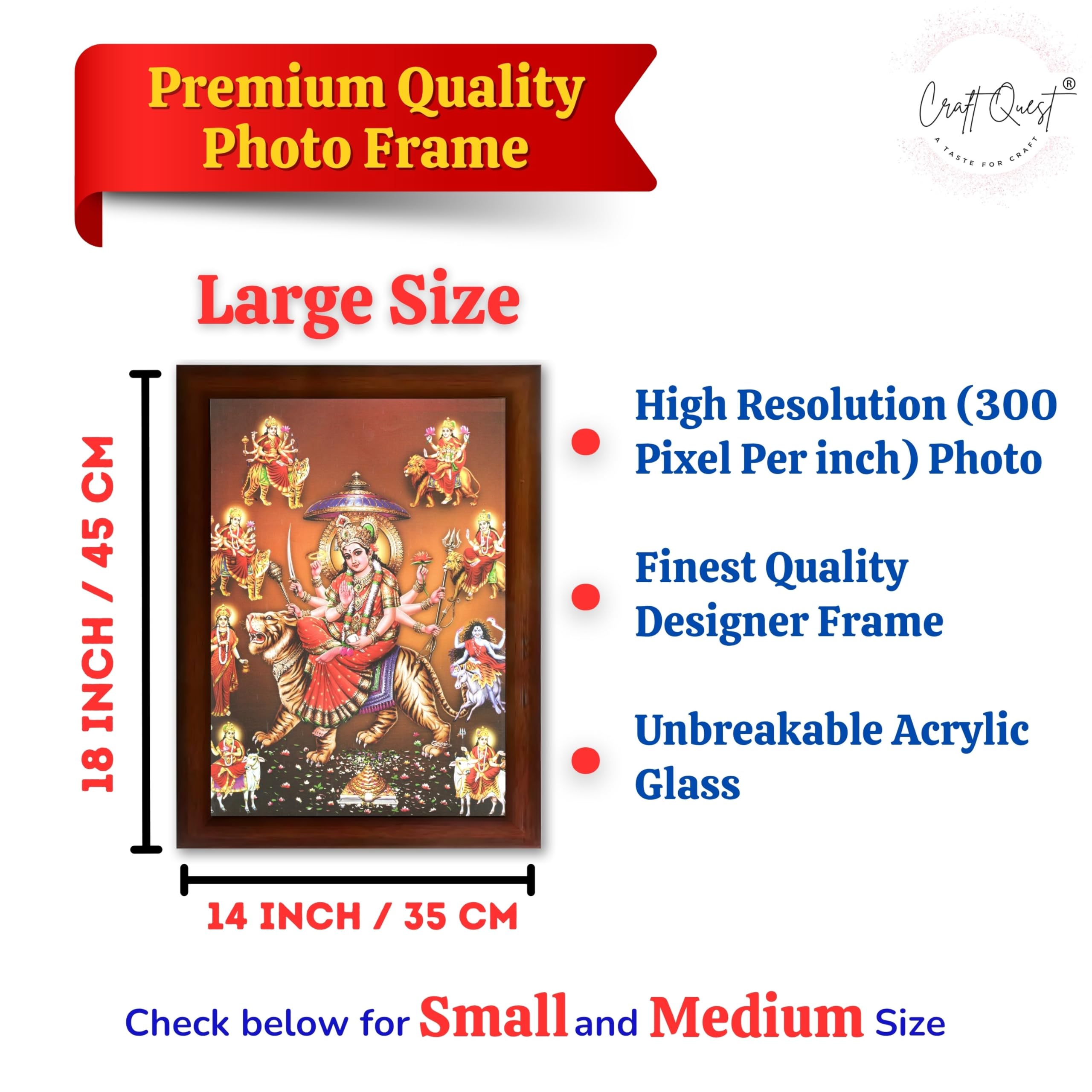 CRAFT QUEST Durga Maa Mata Goddess Nav Navadurga Navdurga Wall Painting Photo Framed, Blessing Hindu Wall Decor