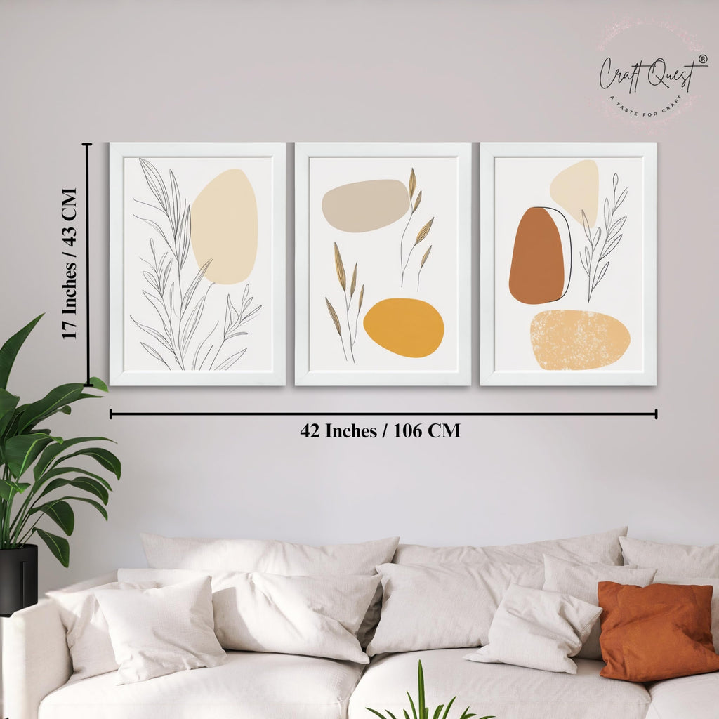 CRAFT QUEST Organic Abstract Wall Art Modern Art | Set of 3 Frames for Home Decoration | Ideal for Living Room, Bedroom & Offices
