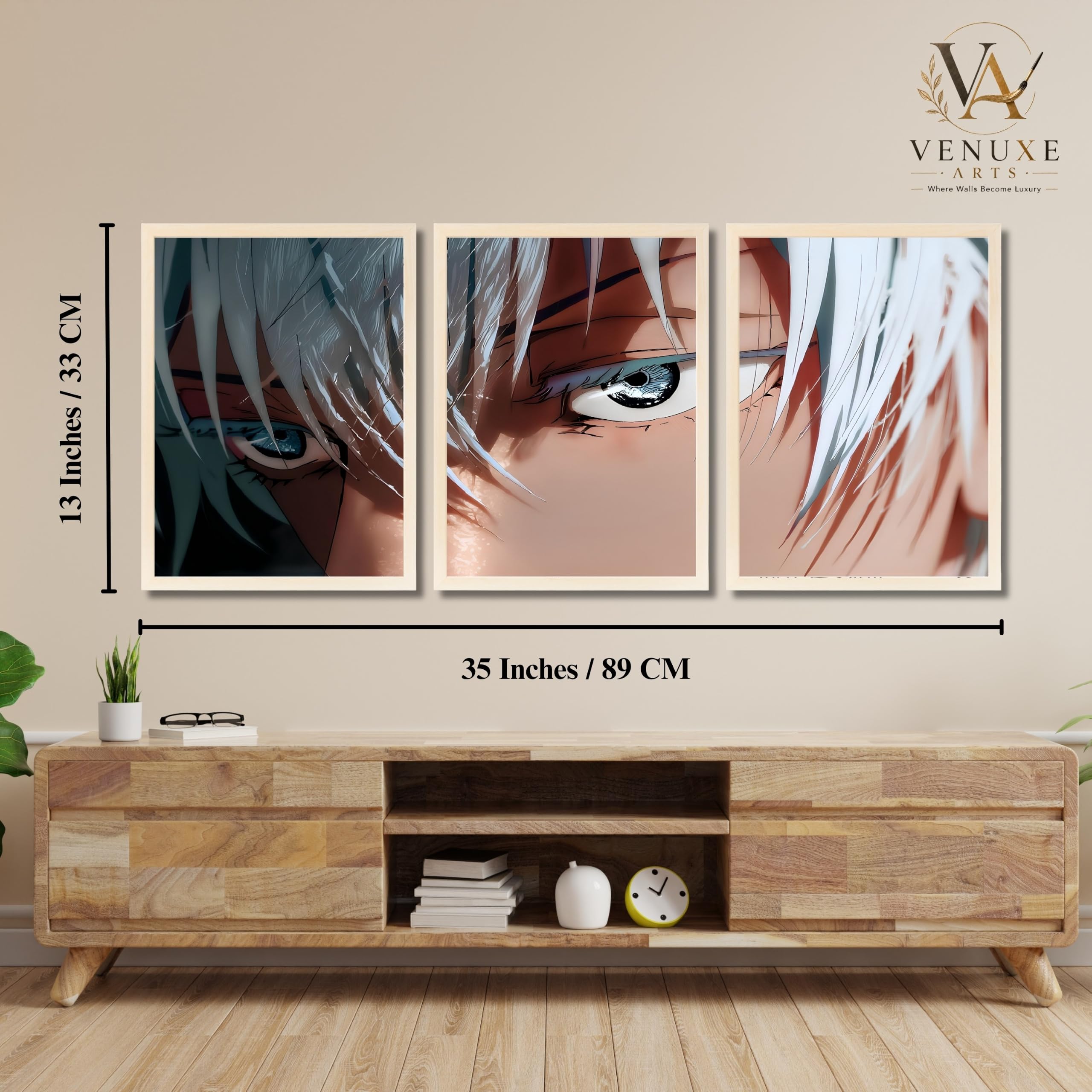 VENUXE ARTS Set Of 3 Anime Characters Wall Framed |Anime Characters Framed Poster for Living Room Bedroom Gaming Room Studio Wall Decor