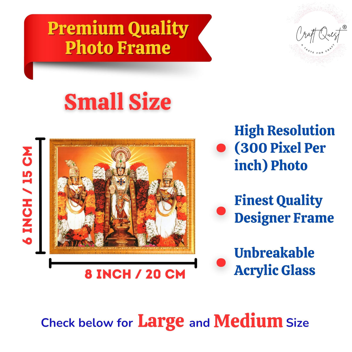 CRAFT QUEST Balaji Lakshmi Padmavati Venkateshwara Swamy Wall Photo Frame For Home, Temple, Pooja, Wall Décor Item