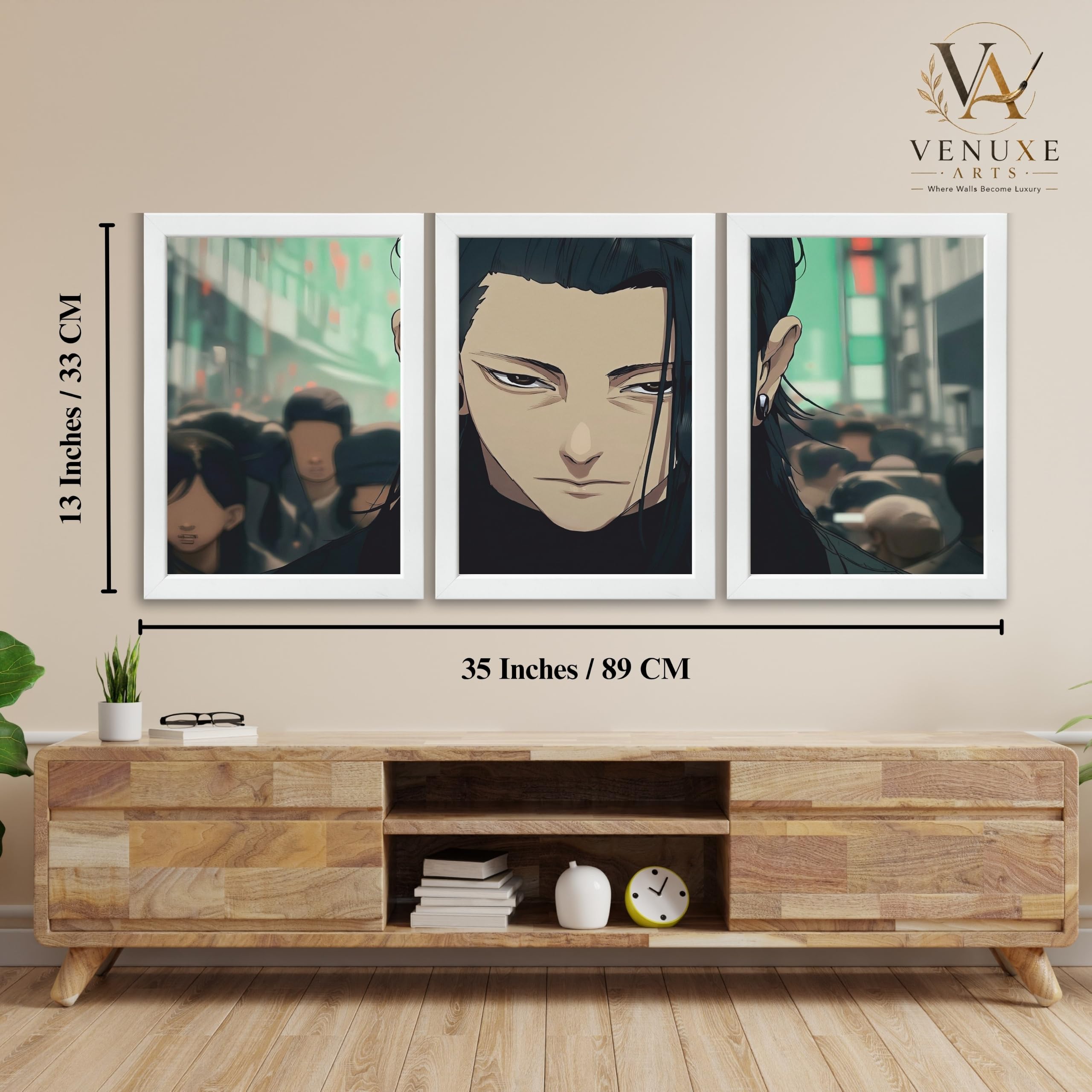 VENUXE ARTS Set Of 3 Anime Characters Wall Framed |Anime Characters Framed Poster for Living Room Bedroom Gaming Room Studio Wall Decor