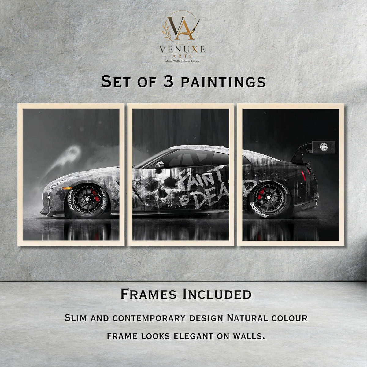 VENUXE ARTS Set Of 3 Big Sports Cars Framed Posters Gift Items for Boys Room Wall Decoration Bedroom Living Room Office Studio Décor | Car Poster Frame for Wall Décor