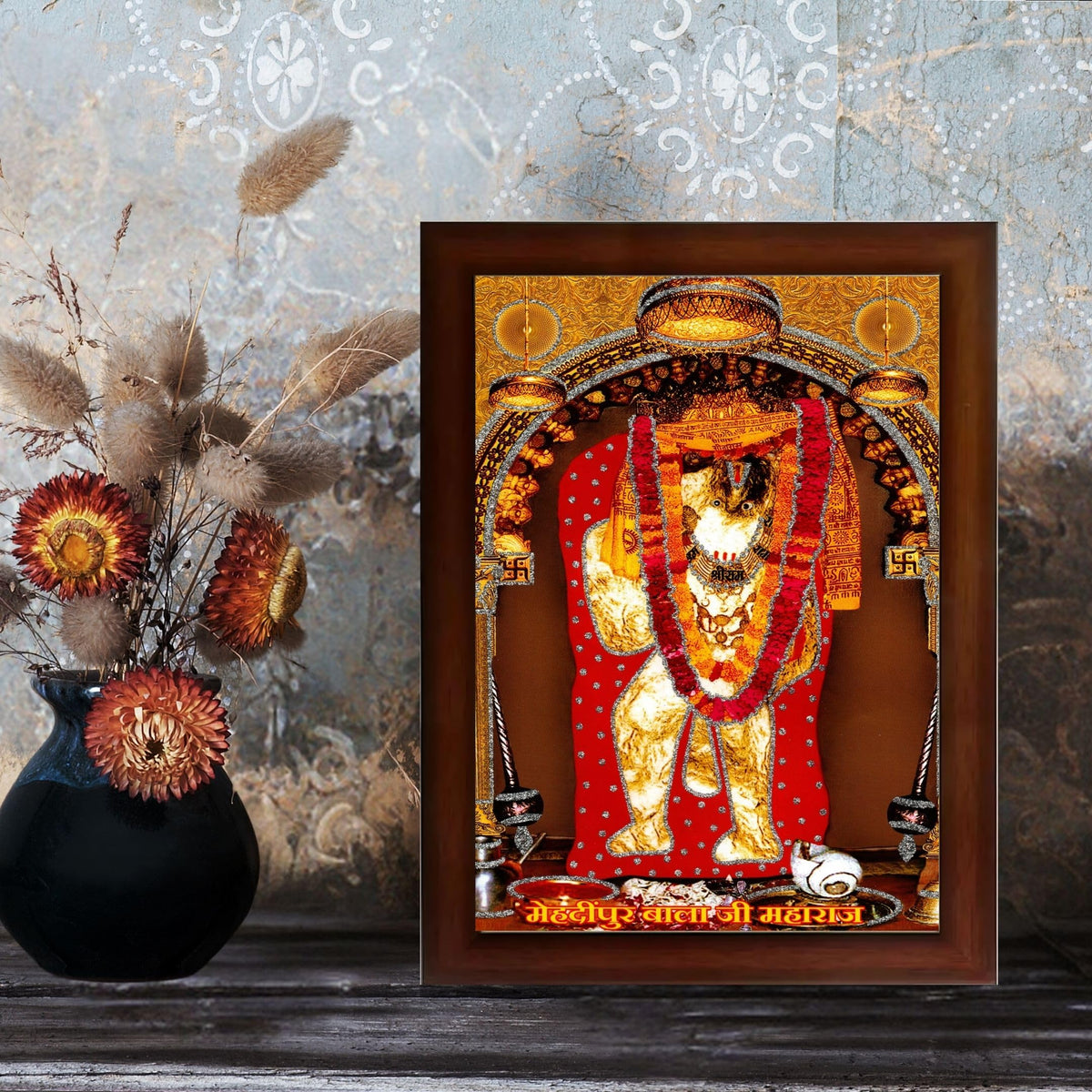 CRAFT QUEST Mehndipur balaji Hanuman | Bajrangbali Religious Photo with frame for Home Decorative Item