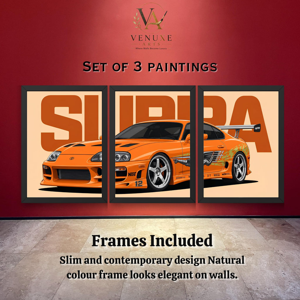 VENUXE ARTS Set Of 3 Big Sports Cars Framed Posters Gift Items for Boys Room Wall Decoration Bedroom Living Room Office Studio Décor | Car Poster Frame for Wall Décor