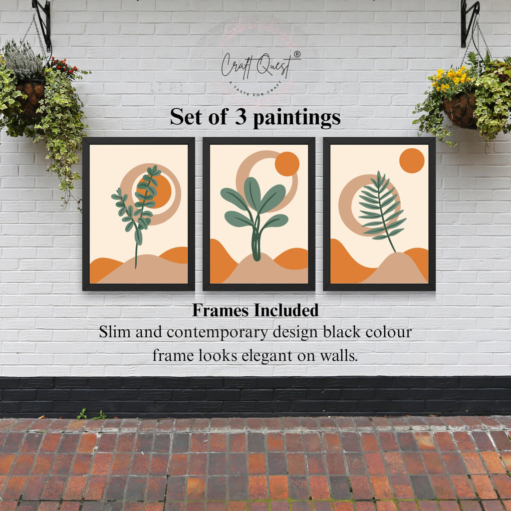 CRAFT QUEST Wall Art Decor Paintings | Set of 3 BOHO Wall Art Frames for Home Decoratio | Ideal for Living Room, Offices & Bedrooms