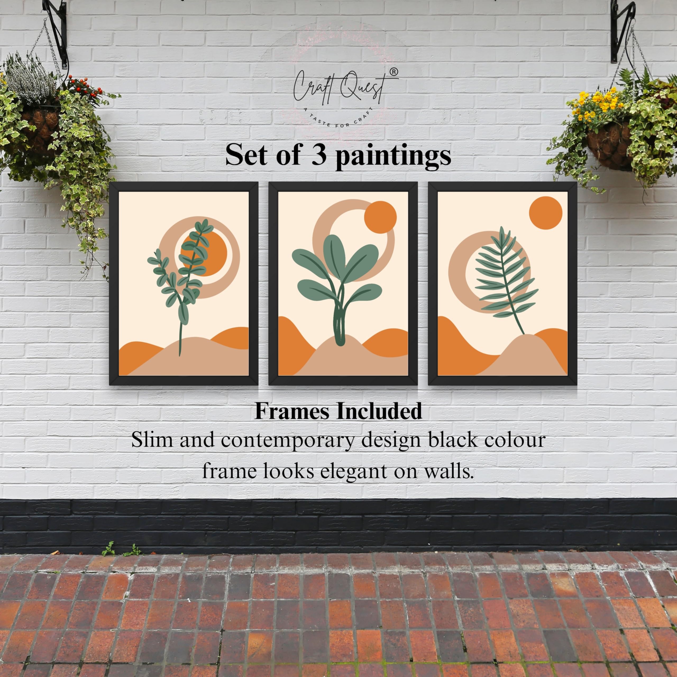 CRAFT QUEST Wall Art Decor Paintings | Set of 3 BOHO Wall Art Frames for Home Decoratio | Ideal for Living Room, Offices & Bedrooms