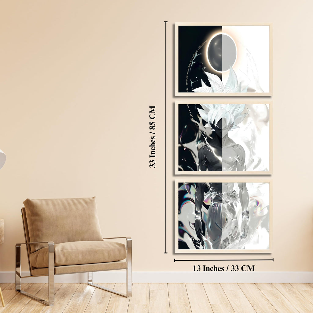 VENUXE ARTS Set Of 3 Anime Characters Wall Framed |Anime Characters Framed Poster for Living Room Bedroom Gaming Room Studio Wall Decor