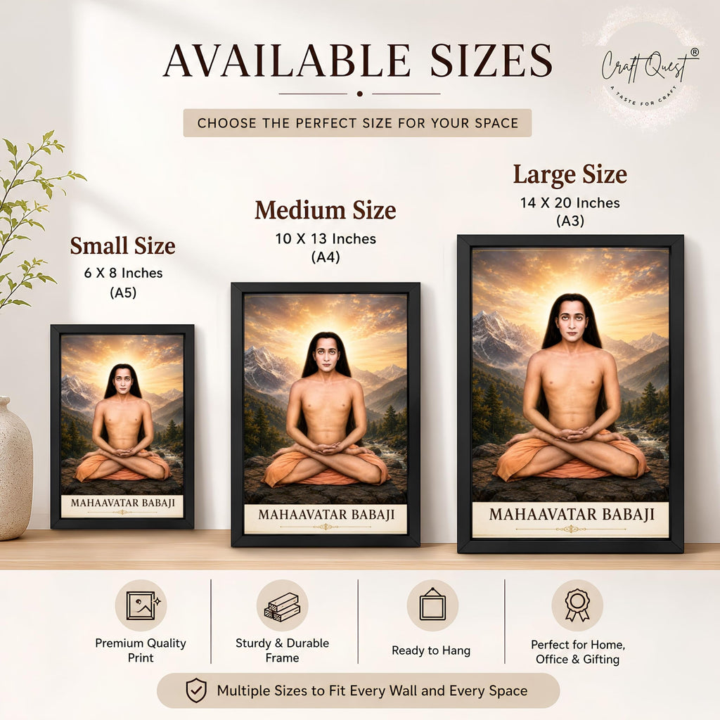 CRAFT QUEST Shree Mahavatar Babaji Portrait Photo Frame for Wall | Spiritual Guru Religious Wall Art | Devotional Photo for Home, Mandir, Puja Room & Gifting