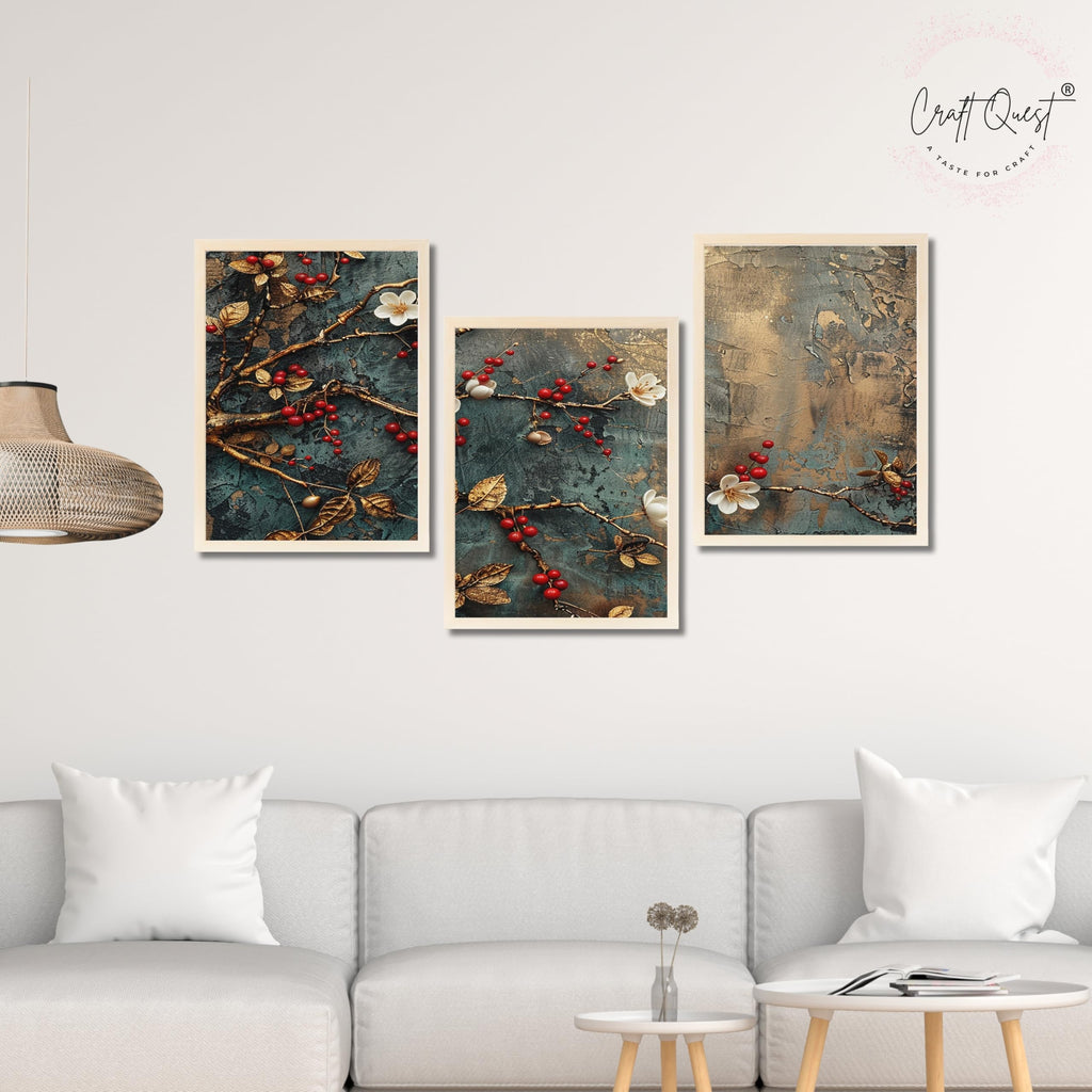 CRAFT QUEST Nature Inspired Modern Wall Art | Set of 3 Frames for Home Decoration | Ideal for Living Room, Bedroom & Offices