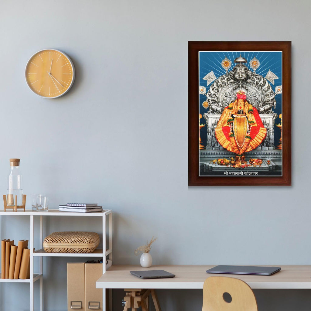 CRAFT QUEST Goddess MahaLakshmi Devi Kolhapur Wall Painting Frame with Acrylic glass Home Decor