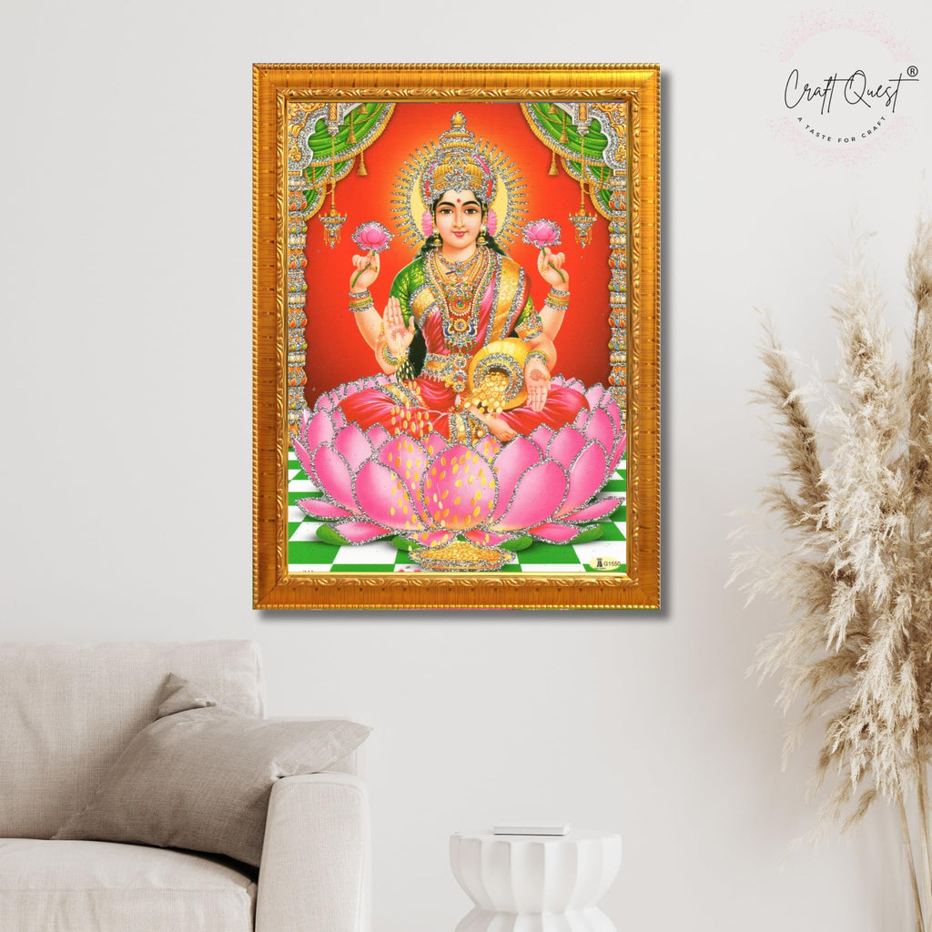 CRAFT QUEST Goddess Lakshmi Devi Dhana Vaibhav Laxmi Maa Wall Painting Frame for Diwali,Temple, Pooja, Living Room Home and Decor Item