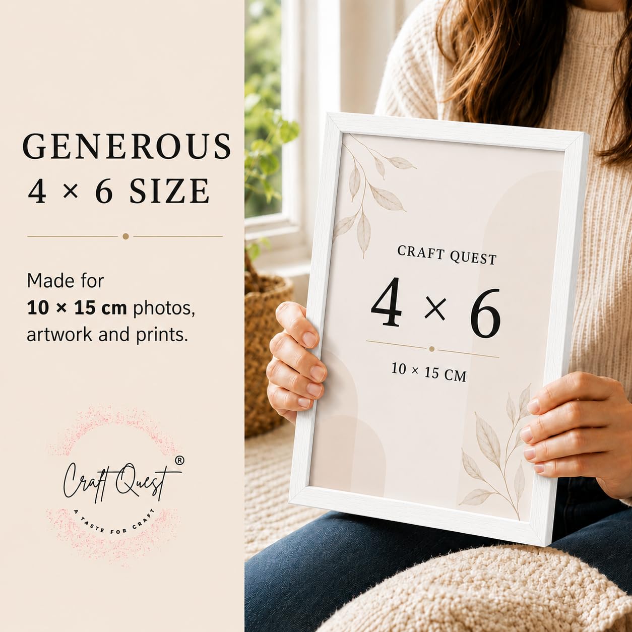 CRAFT QUEST 4X6 Inch Size synthetic Wall Mount Photo frames Single For Home Decoration, Living Room, Office Decoration (Natural, Set of 1)