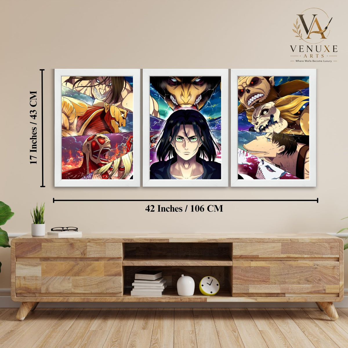 VENUXE ARTS Set Of 3 Anime Characters Wall Framed |Anime Characters Framed Poster for Living Room Bedroom Gaming Room Studio Wall Decor