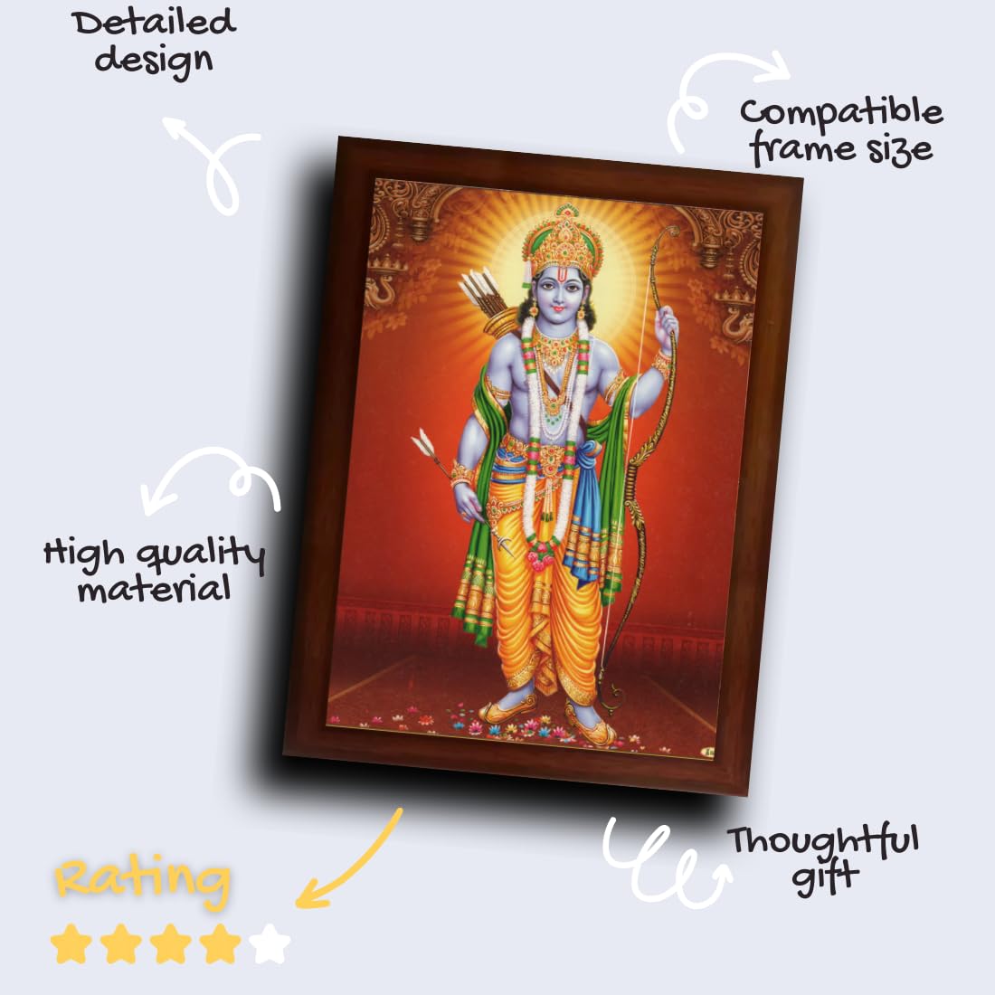Craft Quest Shree Ram Jii Sparkle Coated Framed, Home Decorative Gift Item Painting (14 X 10 Inches, Multicolour, Religious) RD1013-516