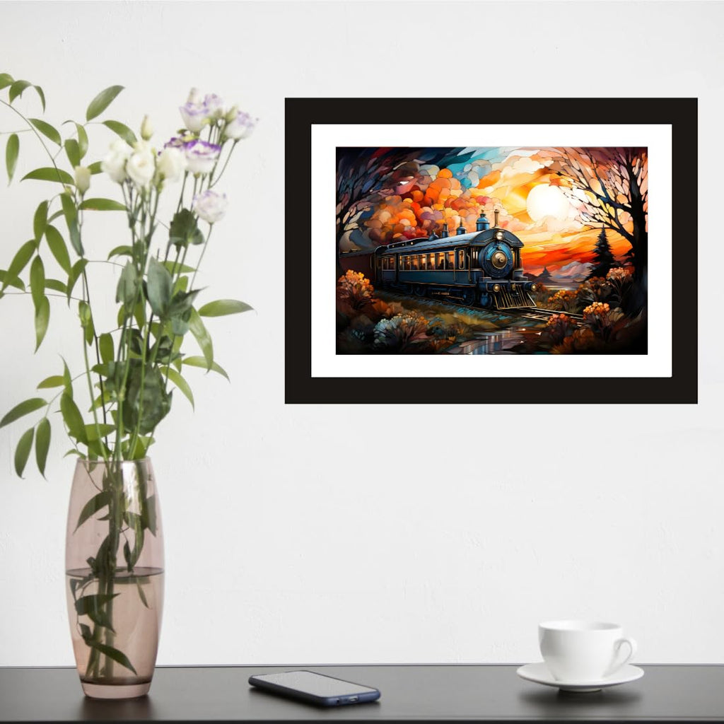 CRAFT QUEST Abstract Modern Fractal Flow Art Poster Frame for Home & Office Wall Decoration - Portrait, Wall Display (Black, 14x10 Inch Frame with Art Print) (Tropical Reverie)