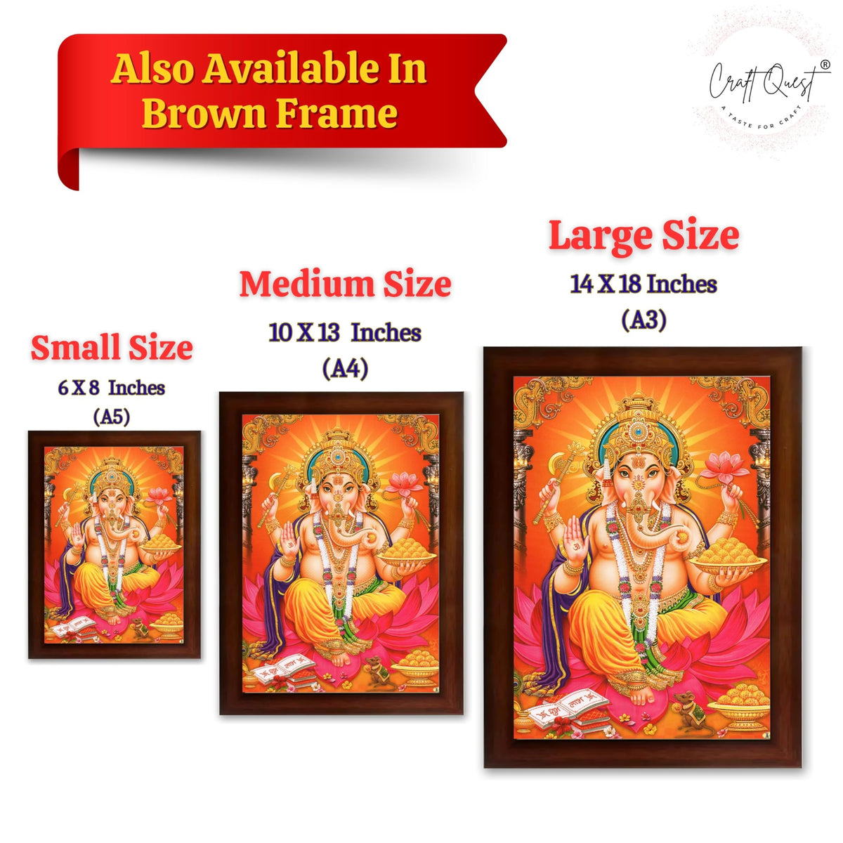 CRAFT QUEST Lord Ganpati Modern Wall Art Painting With Frame, Home and Office Decor Item