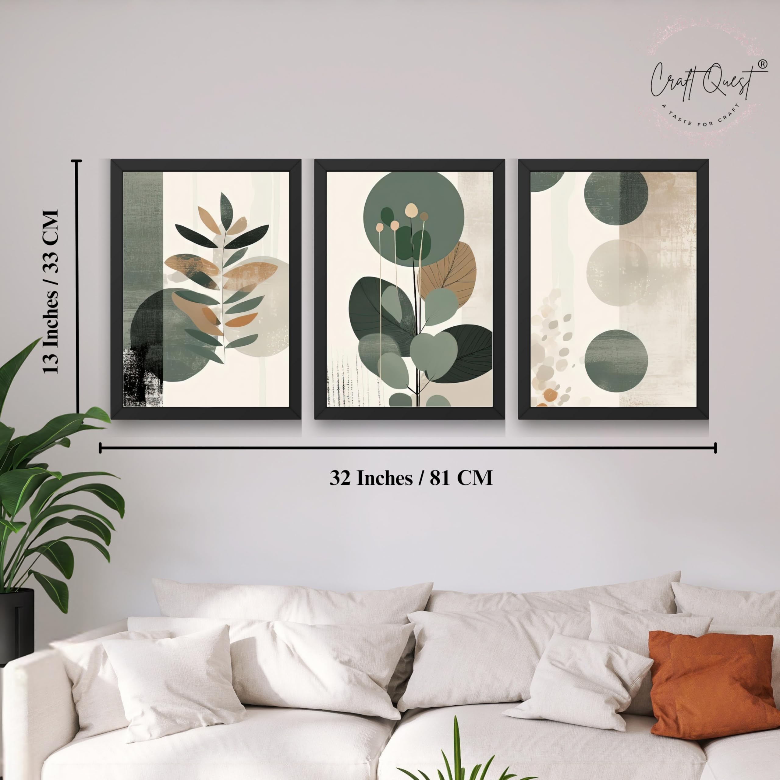CRAFT QUEST Three Pieces Artwork | Set of 3 Frames for Home Decoration | Ideal for Living Room, Bedroom & Offices