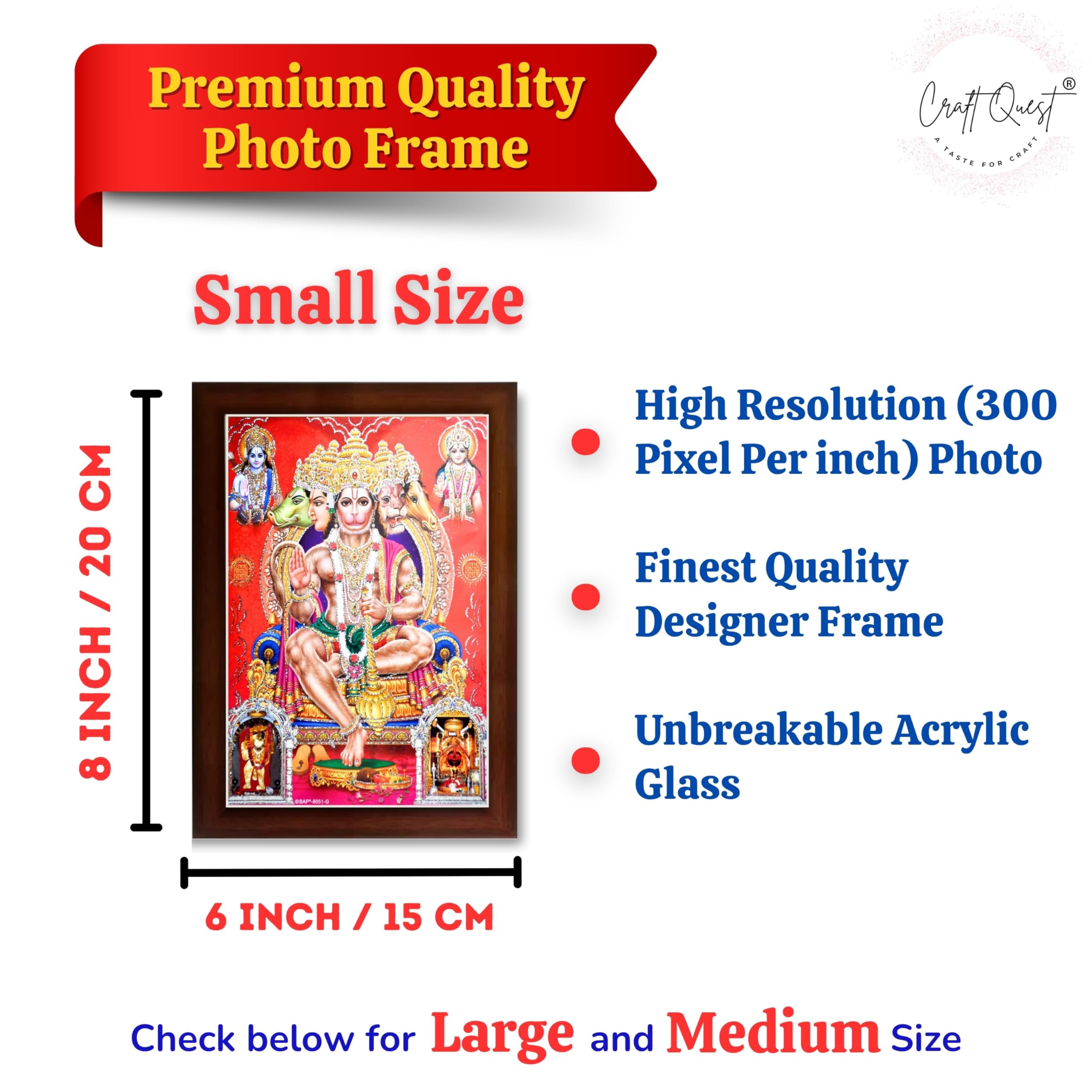 CRAFT QUEST Panchmukhi Hanuman JI | Bajrangbali Religious Photo frame Home Decorative Item Synthetic Wood