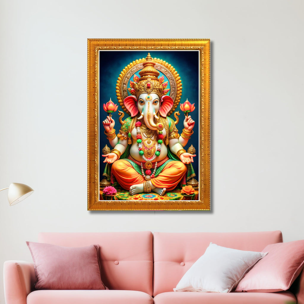 CRAFT QUEST Lord Ganpati Ji Laminated God Photo Frame Wall Decor Mandir Pooja Poster Religious Painting Divine Hindu Temple Decoration Spiritual Blessings Home Office Gift