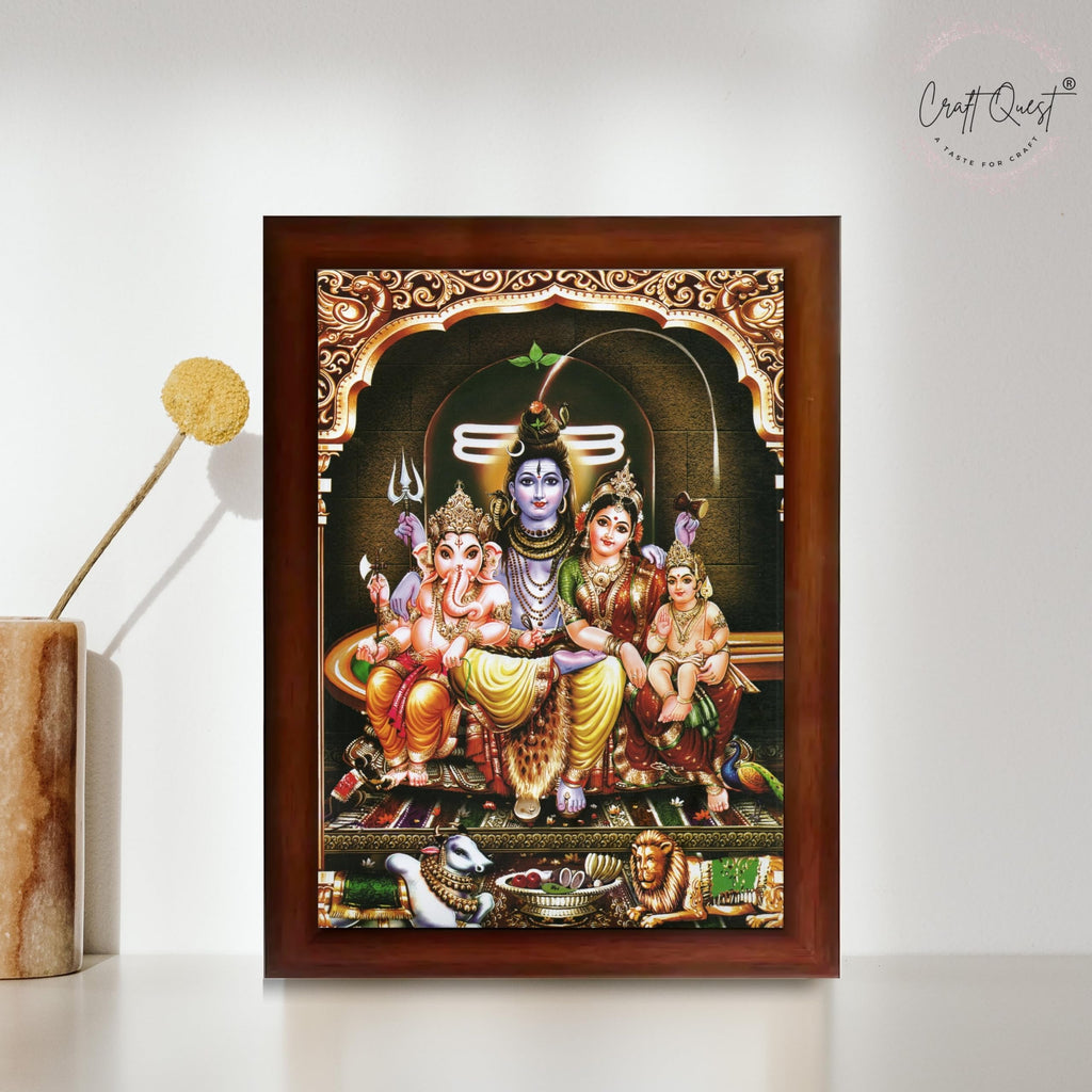 CRAFT QUEST Shiv Parivar Family Photo Frame | Bhole Nath parivar | | Hindu God Spiritual Framed | Ideal for Home, Office, Temple & Puja Room, Wall Decor
