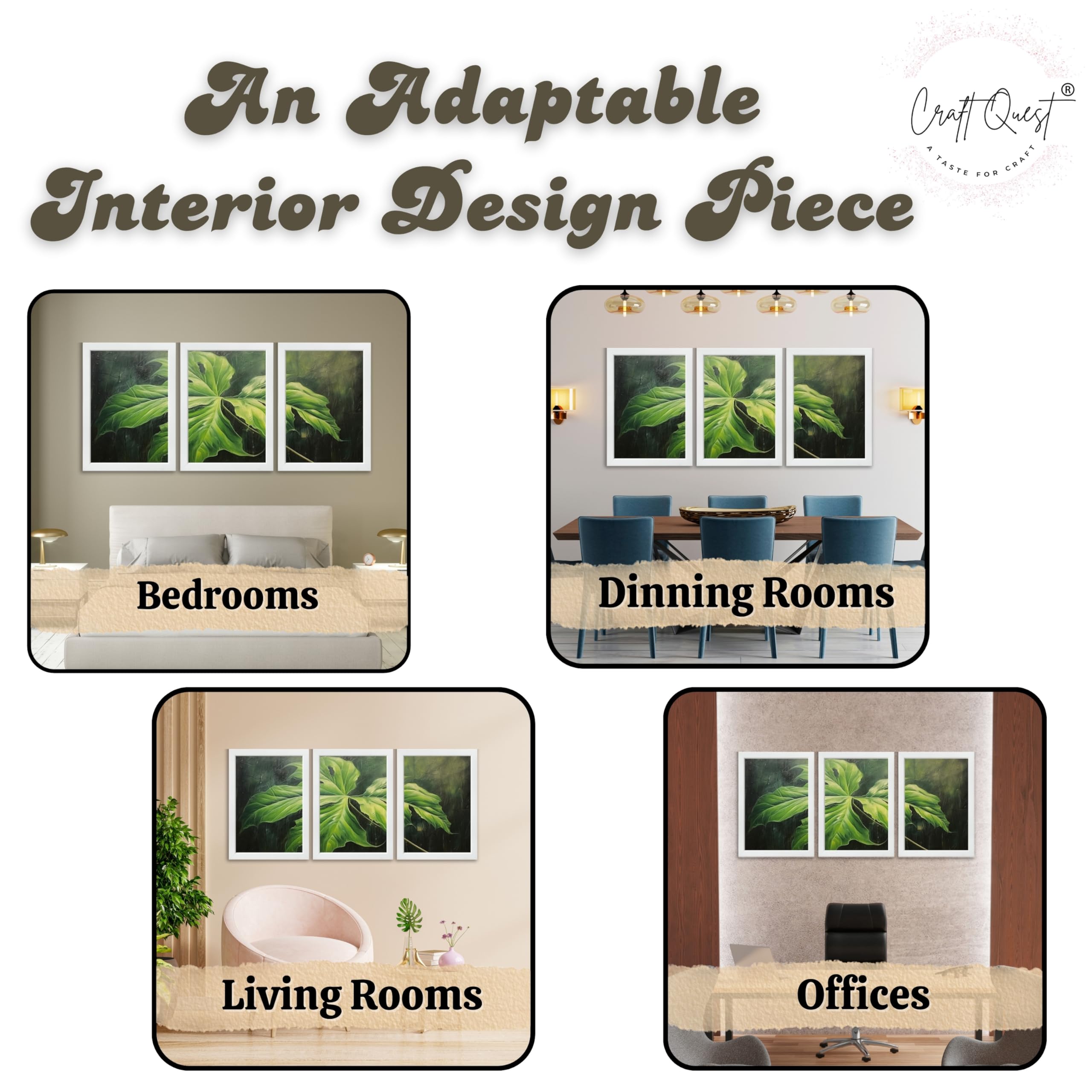 CRAFT QUEST Nature Inspired Painting Of Plant With Green Leaves Wall Art | Set of 3 Frames for Home Decoration | Ideal for Living Room, Bedroom & Offices