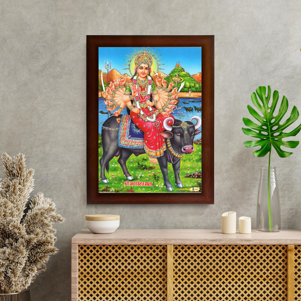 CRAFT QUEST Hindu Goddess Vihat ma Religious Photo frame | Acrylic, Lightweight | Hindu God Spiritual Framed | Ideal for Home, Office, Temple & Puja Room, Wall Decor