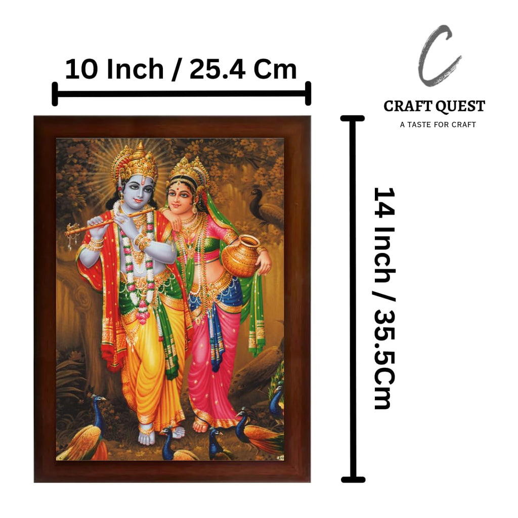 Craft Quest Radha Krishna Sparkle Coated Home Decorative Gift Item Framed Painting (10 X 14 Inches, Brown) RK1013-03
