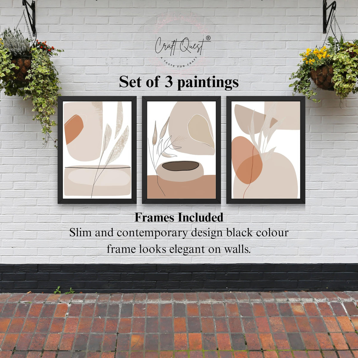 CRAFT QUEST Modern Art White Wall Abstract Wall Art | Set of 3 Frames for Home Decoration | Ideal for Living Room, Bedroom & Offices