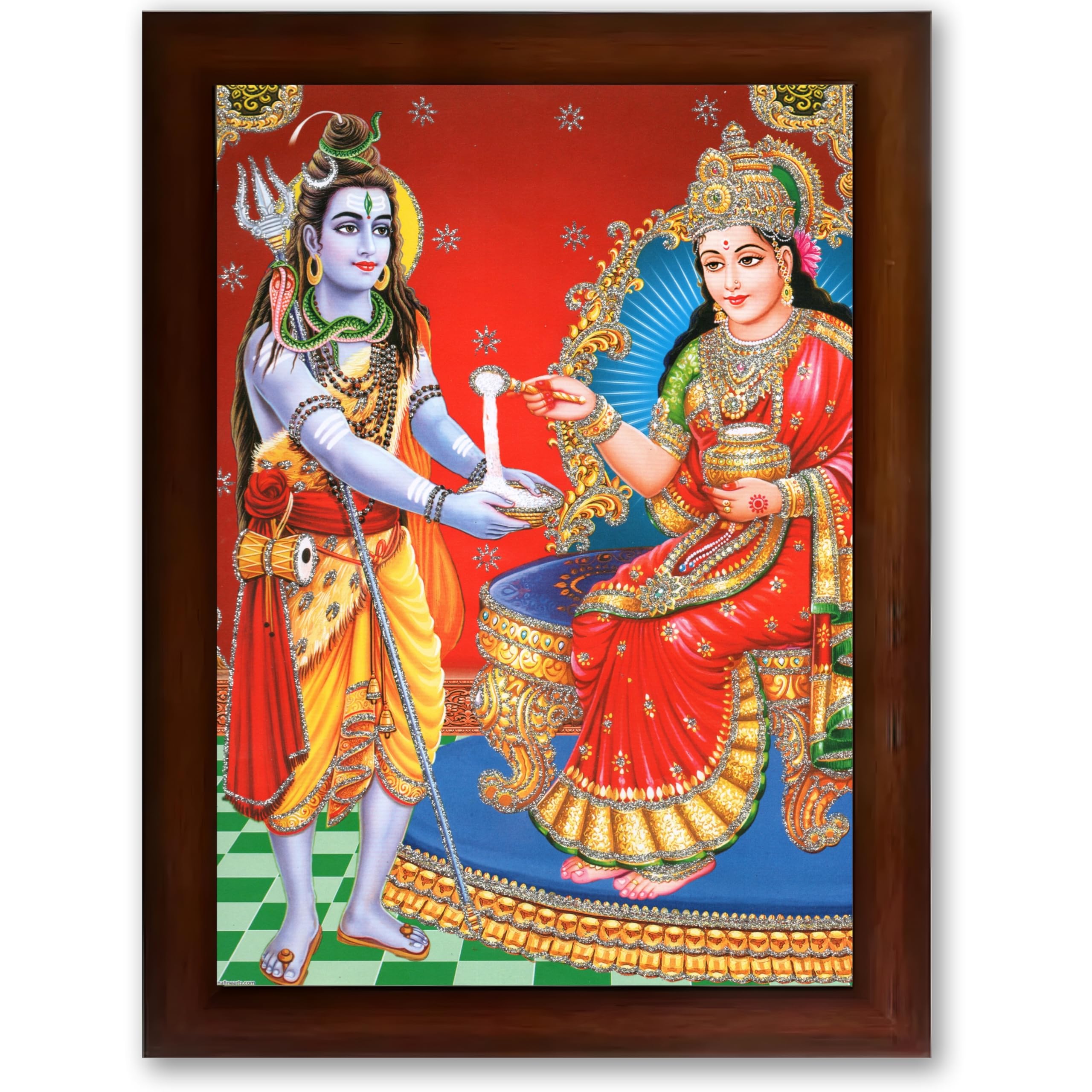 CRAFT QUEST Shiva & Maa Annapurna devi sitting on throne photo frame with Acrylic Glass for Kitchen, Restraunt