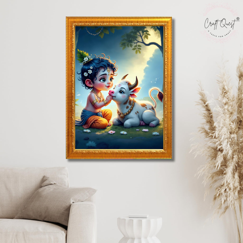 CRAFT QUEST Bal Gopal Makhan Chor Wall Photo Frame | Hindu God Kanha Devotional Home Decor | Gift Item