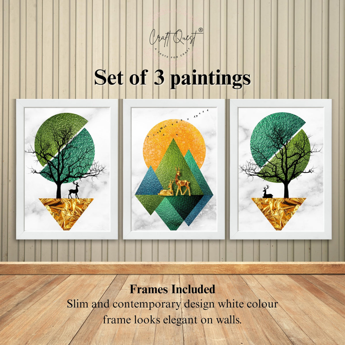CRAFT QUEST Modern Art Abstract Wall Art | Set of 3 Frames for Home Decoration | Ideal for Living Room, Bedroom & Offices