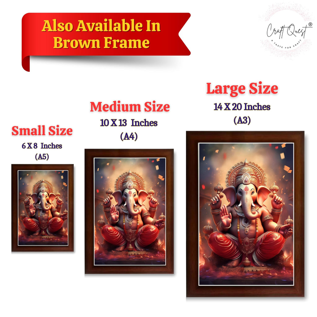 CRAFT QUEST Lord Ganesha Ji Laminated God Photo Frame Wall Decor Mandir Pooja Poster Religious Painting Divine Hindu Temple Decoration Spiritual Blessings Home Office Gift