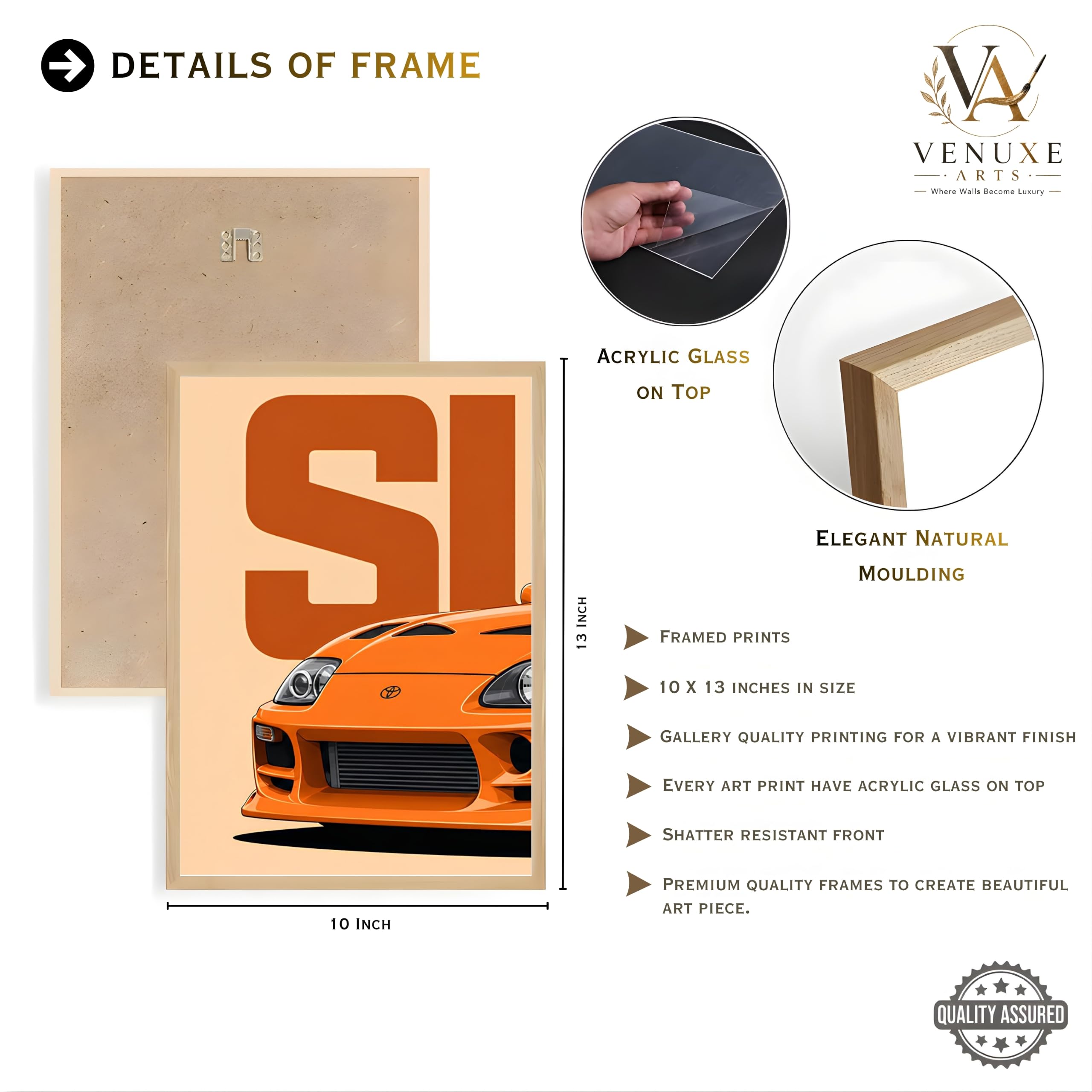 VENUXE ARTS Set Of 3 Big Sports Cars Framed Posters Gift Items for Boys Room Wall Decoration Bedroom Living Room Office Studio Décor | Car Poster Frame for Wall Décor