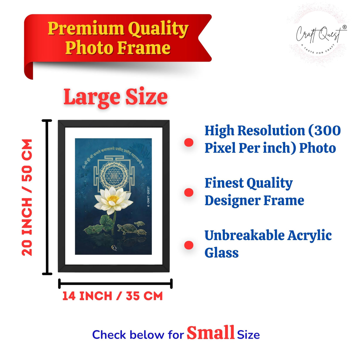 CRAFT QUEST White lotus painting for wall vastu with Shree Yantra and tortoise – Vastu Energy Poster for Prosperity, Money Flow & Stability Photo Frame for Home, Office