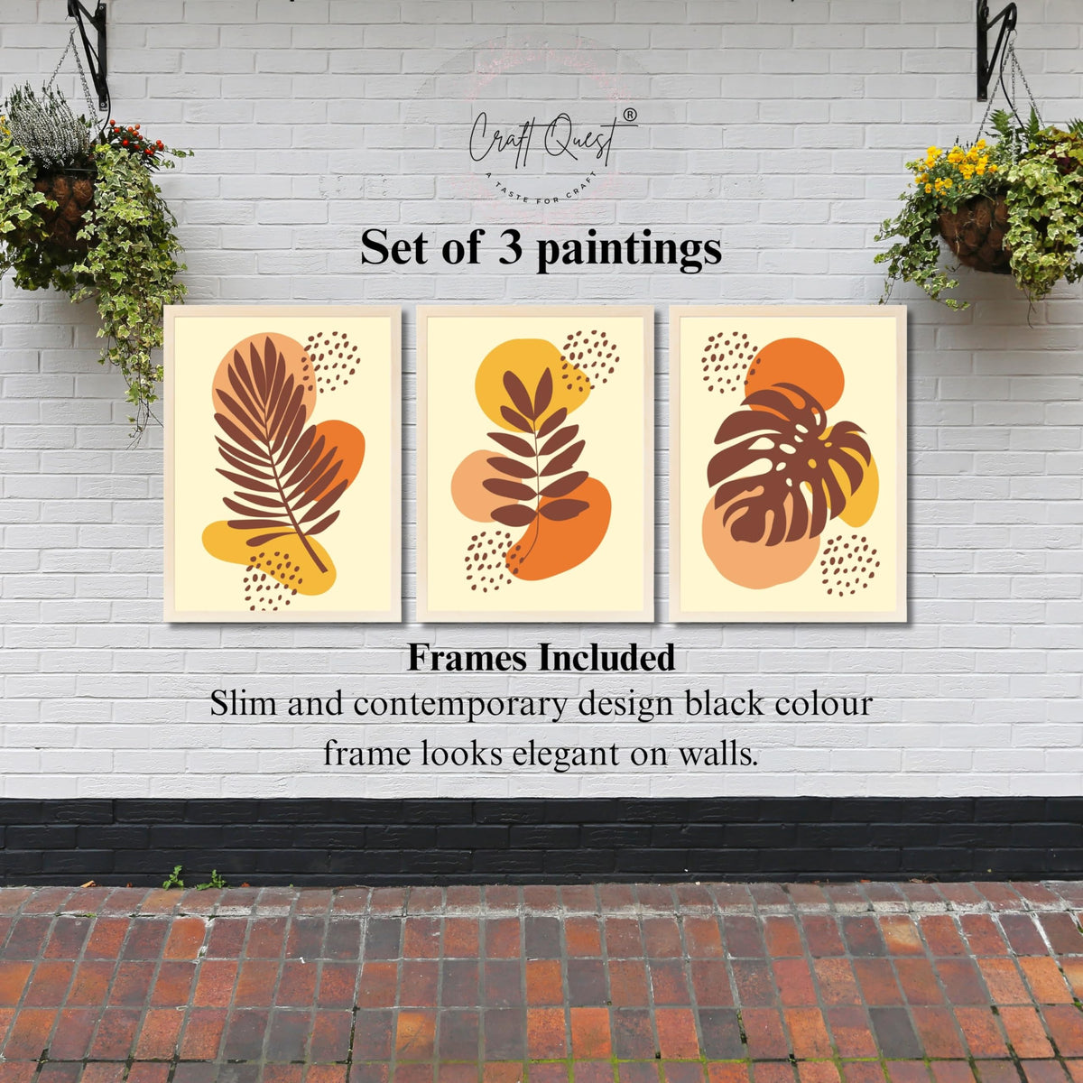 CRAFT QUEST Wall Art Decor Paintings | Set of 3 BOHO Wall Art Frames for Home Decoration | Ideal for Living Room, Offices & Bedrooms