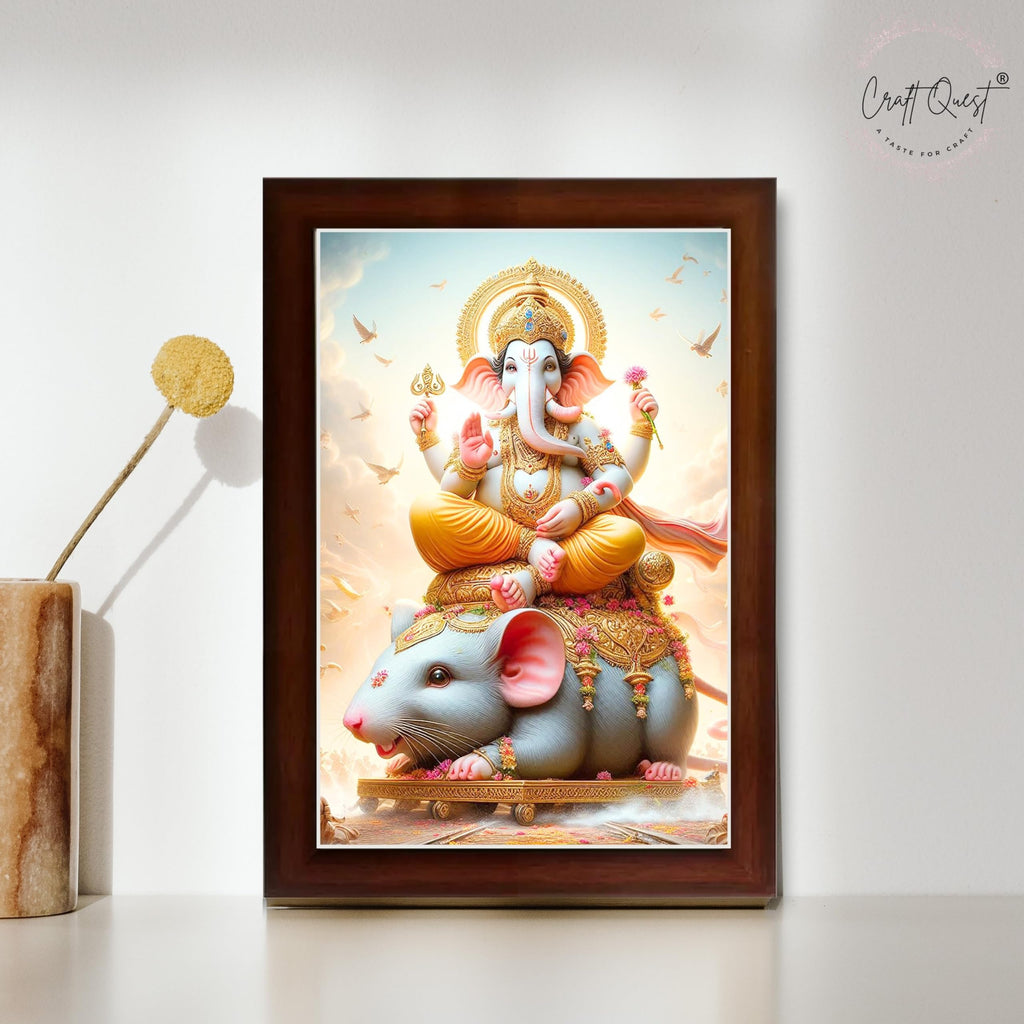 CRAFT QUEST God Ganpati ji Photo Frame Wall Decor Mandir Pooja Poster Religious Painting Divine Hindu Temple Decoration Spiritual Blessings Home Office Gift