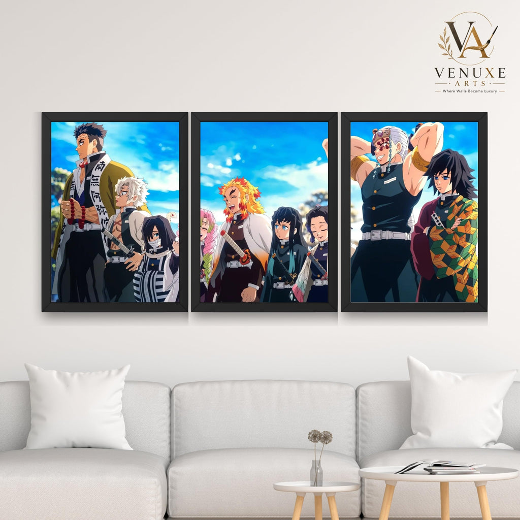 VENUXE ARTS Set Of 3 Anime Characters Wall Framed |Anime Characters Framed Poster for Living Room Bedroom Gaming Room Studio Wall Decor