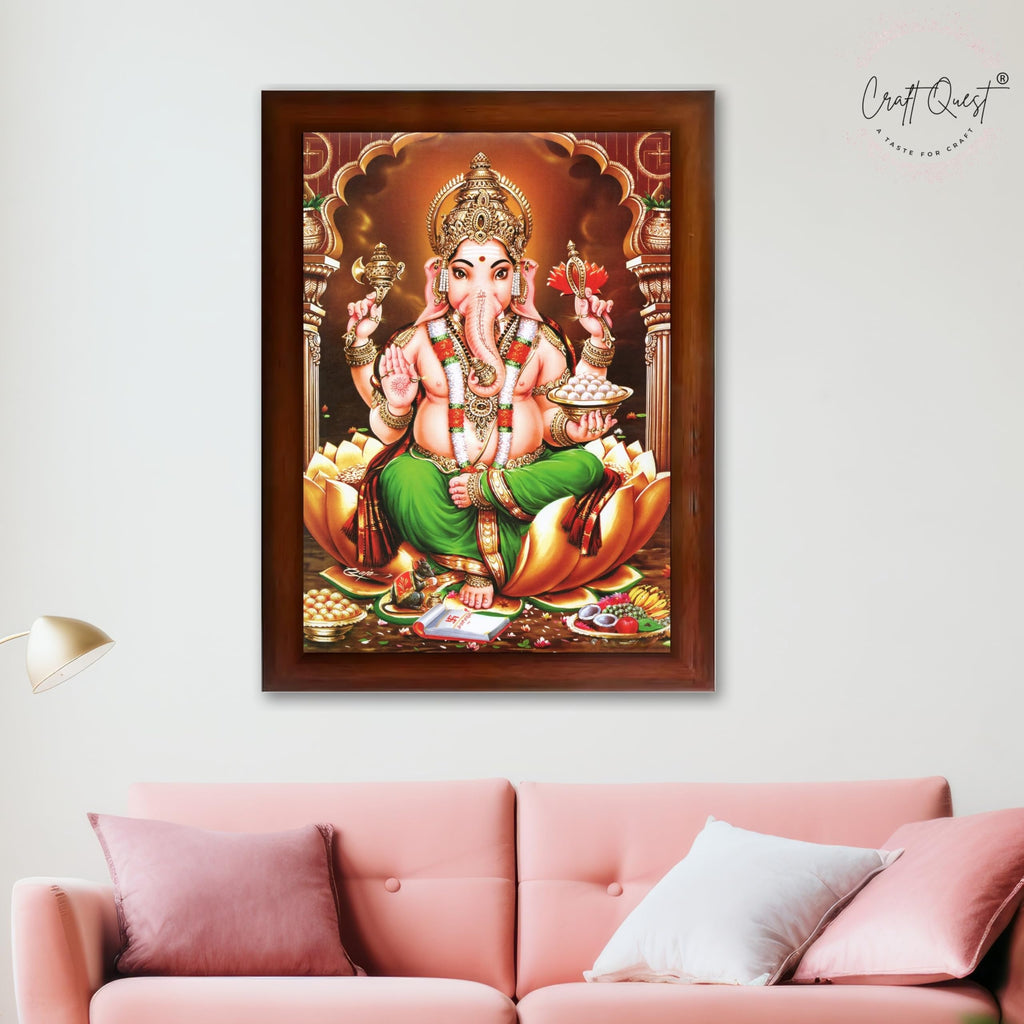 CRAFT QUEST Lord Ganesh Ganpati Photo Frame, Painting For Every House, Office, Temple, Blessing Hindu,Gift Item, Wall Decor