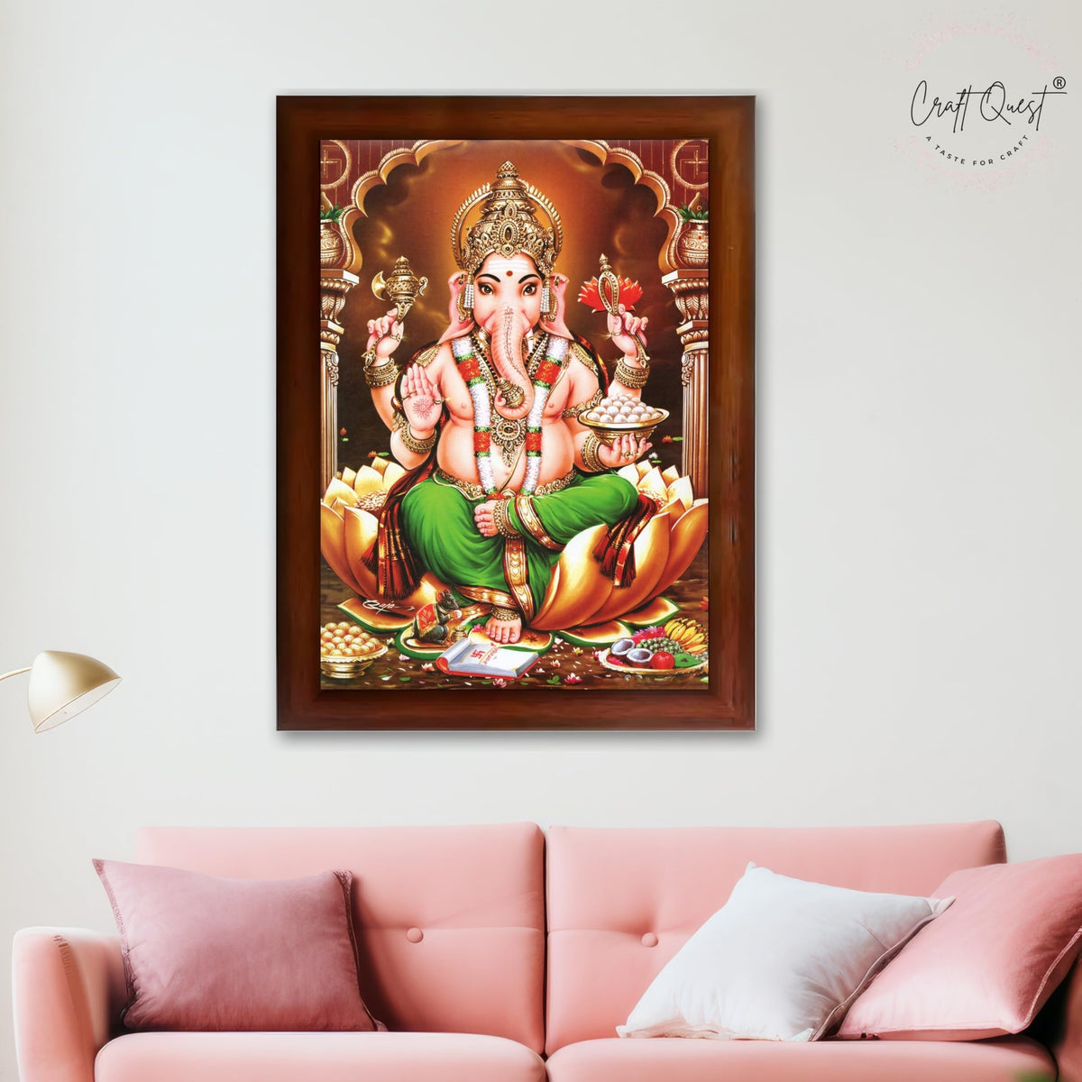 CRAFT QUEST Lord Ganesh Ganpati Photo Frame, Painting For Every House, Office, Temple, Blessing Hindu,Gift Item, Wall Decor