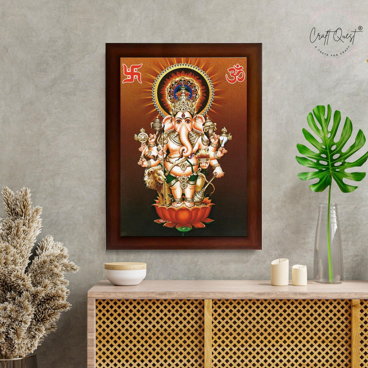 CRAFT QUEST Drishti Ganapati ji for Entrance Vastu Ganesha Wall Painting Framed Home Decor | Religious God Picture Frame for Home, Office, Temple & Gifting