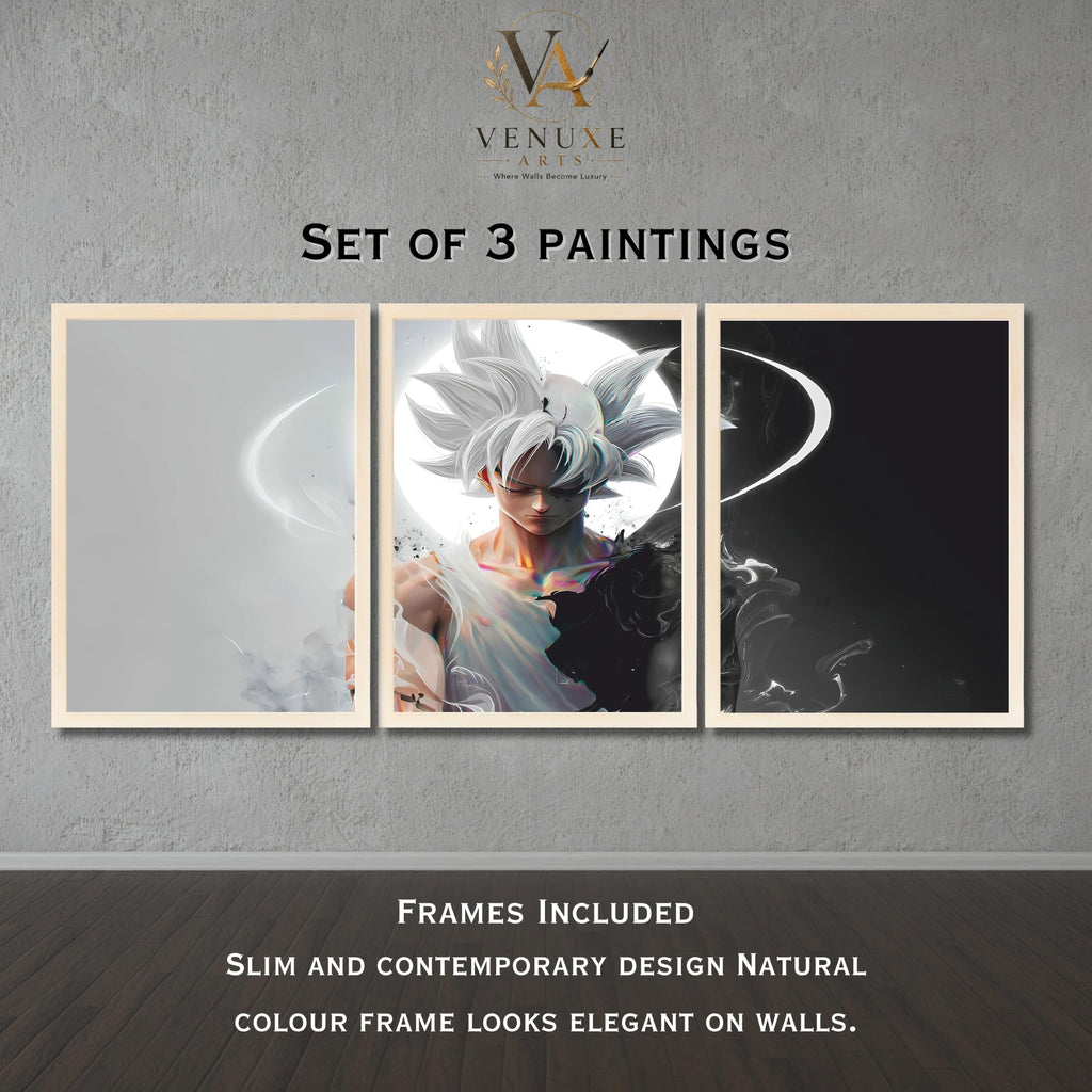 VENUXE ARTS Set Of 3 Anime Characters Wall Framed |Anime Characters Framed Poster for Living Room Bedroom Gaming Room Studio Wall Decor