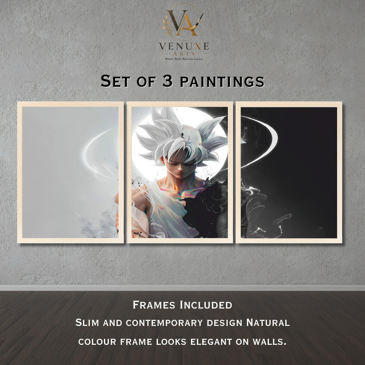 VENUXE ARTS Set Of 3 Anime Characters Wall Framed |Anime Characters Framed Poster for Living Room Bedroom Gaming Room Studio Wall Decor
