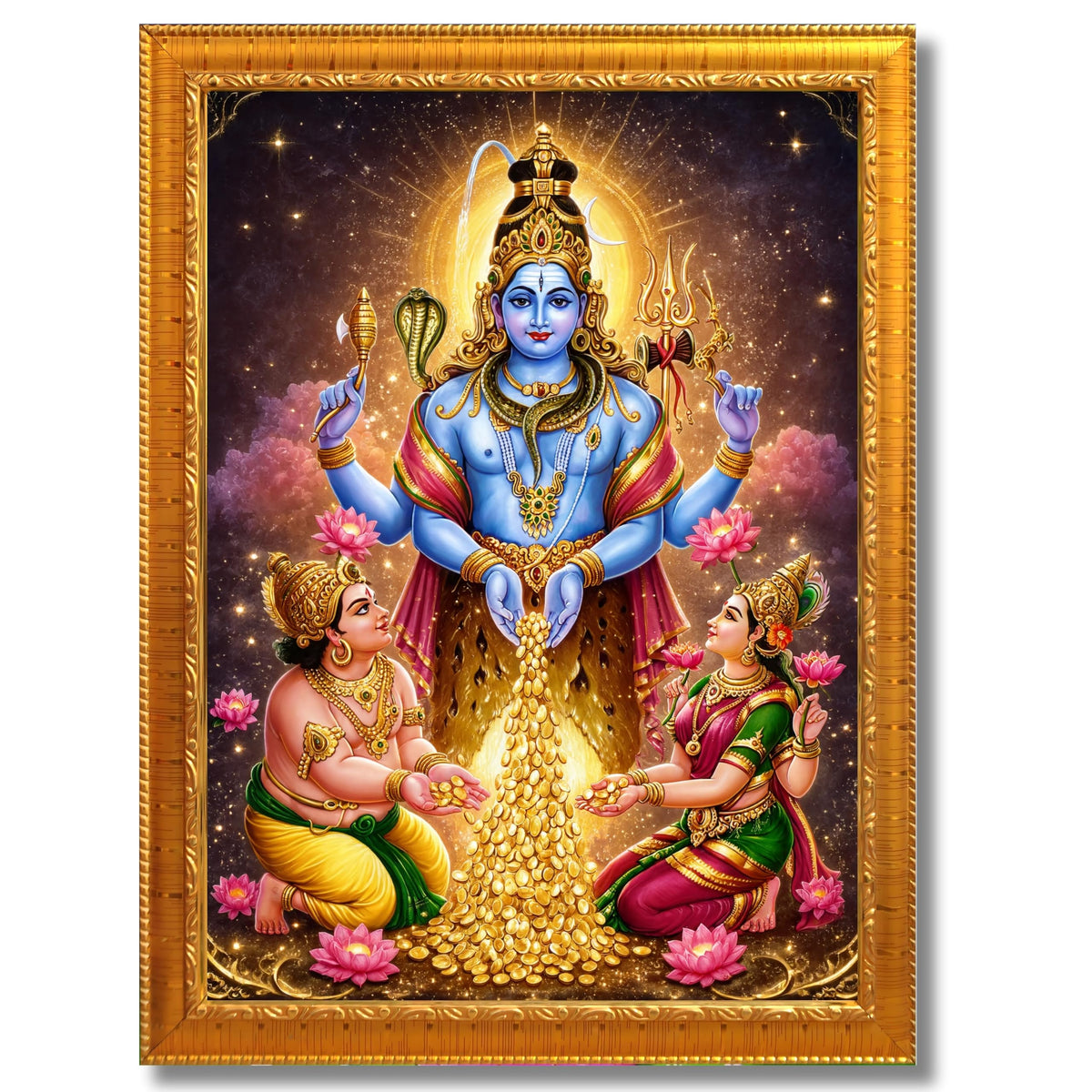 CRAFT QUEST Swarnakarshana Bhairava Swamy With Lakshmi Devi and Kuber Bhagwan Religious Wall Photo Frame |Dhan Bhairav Frame for Home, Office, Temple & Gifting