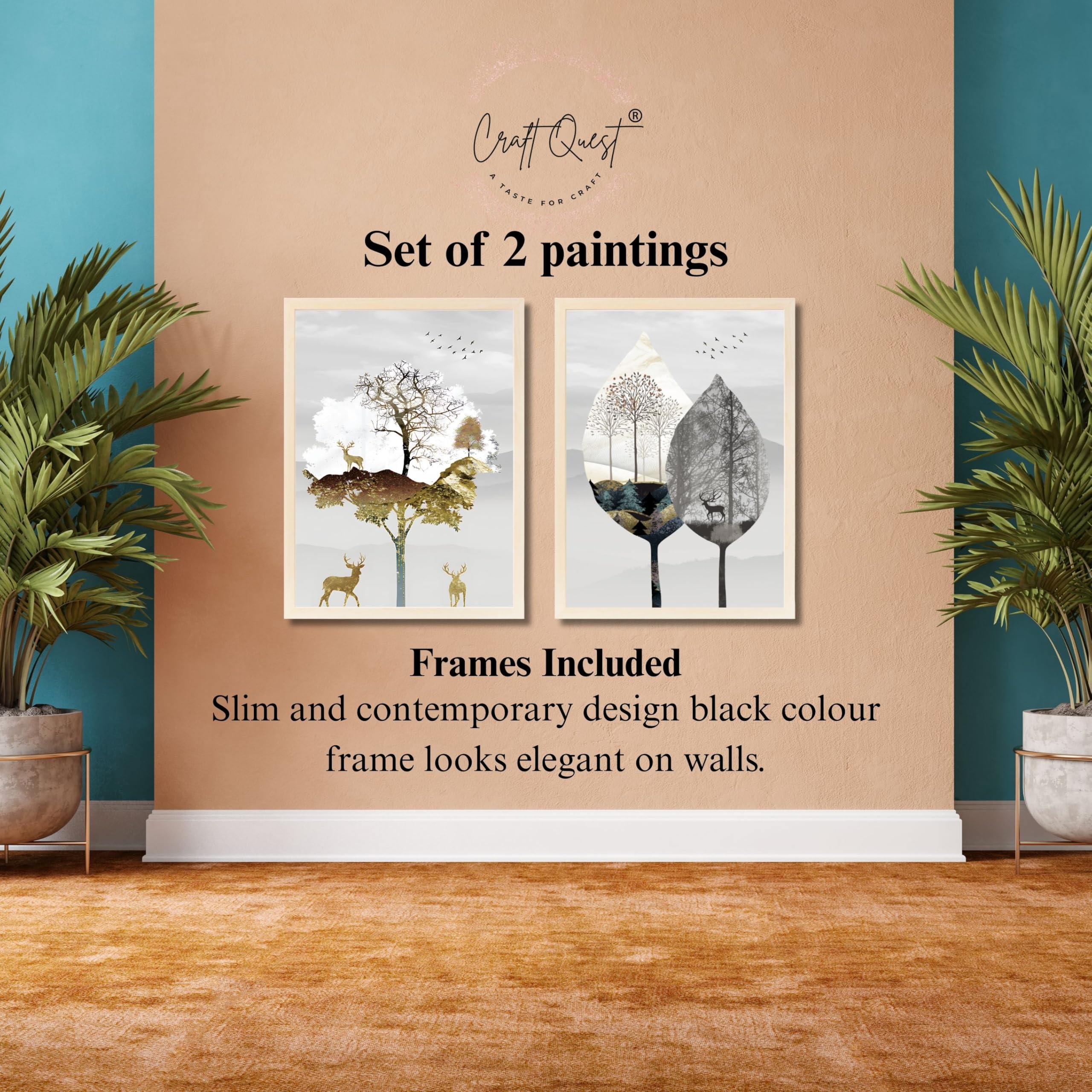 CRAFT QUEST Wall Art Decor Paintings | Set of 2 Modern art Wall Art Frames for Home Decoration | Ideal for Living Room, Bedroom & Office