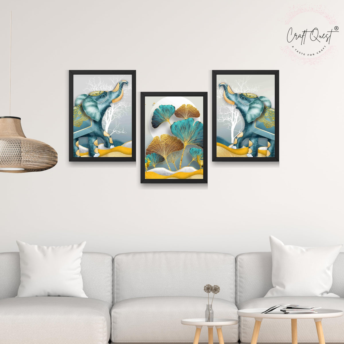 CRAFT QUEST Modern Art Flowers Abstract Wall Art | Set of 3 Frames for Home Decoration | Ideal for Living Room, Bedroom & Offices